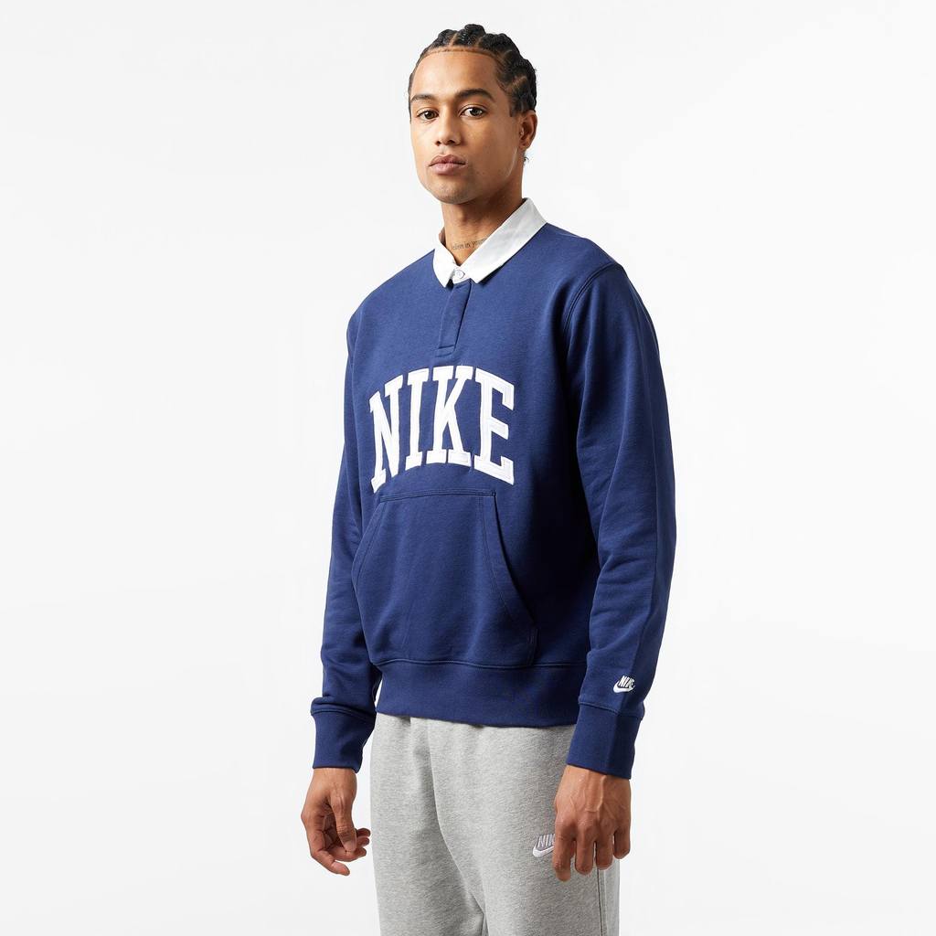 Nike Club Fleece Men Longsleeve Polo Sweatshirt Midnight Navy Baju Polo Pria (100% original)