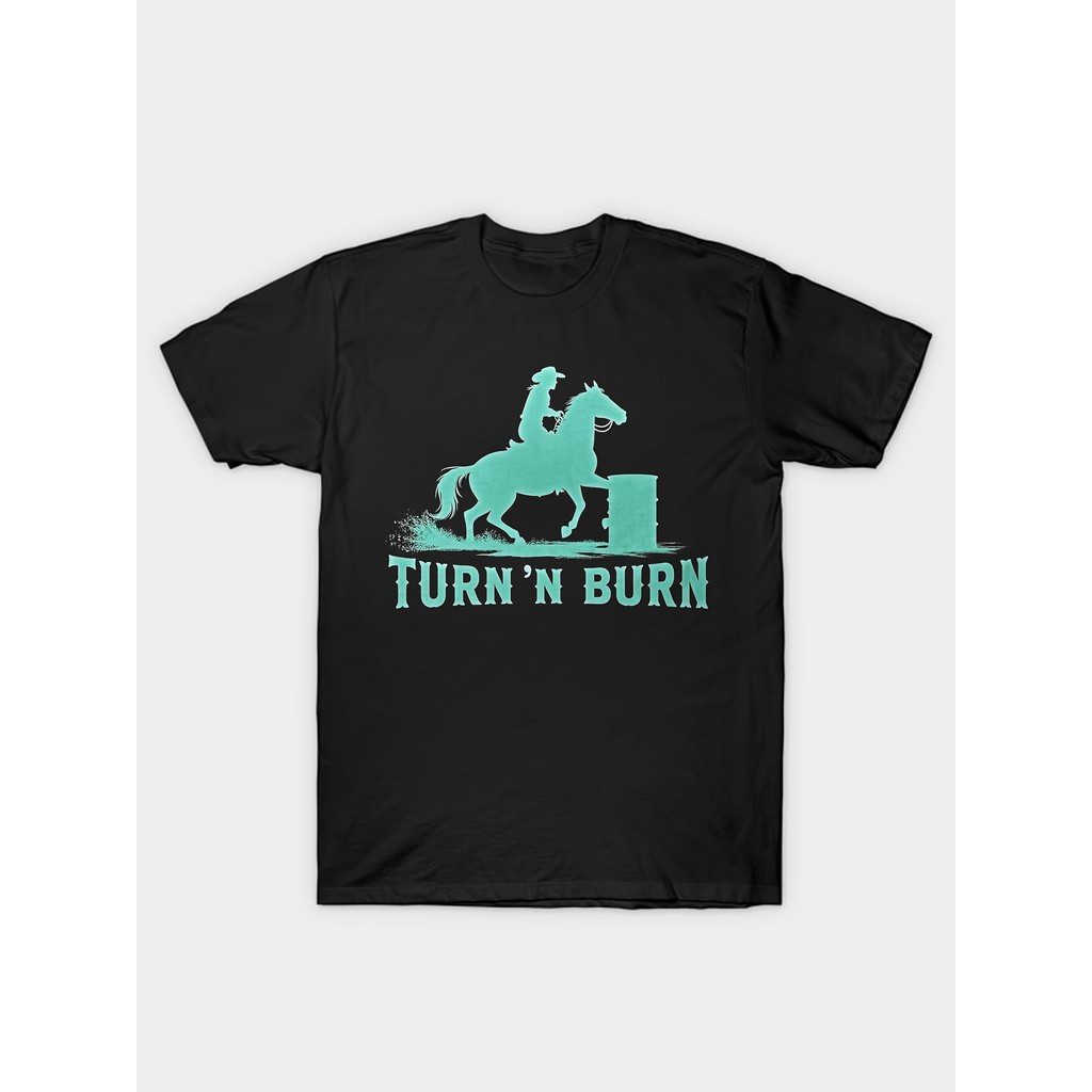 T-Shirt Pria Wanita Motif Balap Kuda & Boots Bunga Rose - 100% Katun Street Style Desain "Turn Burn"