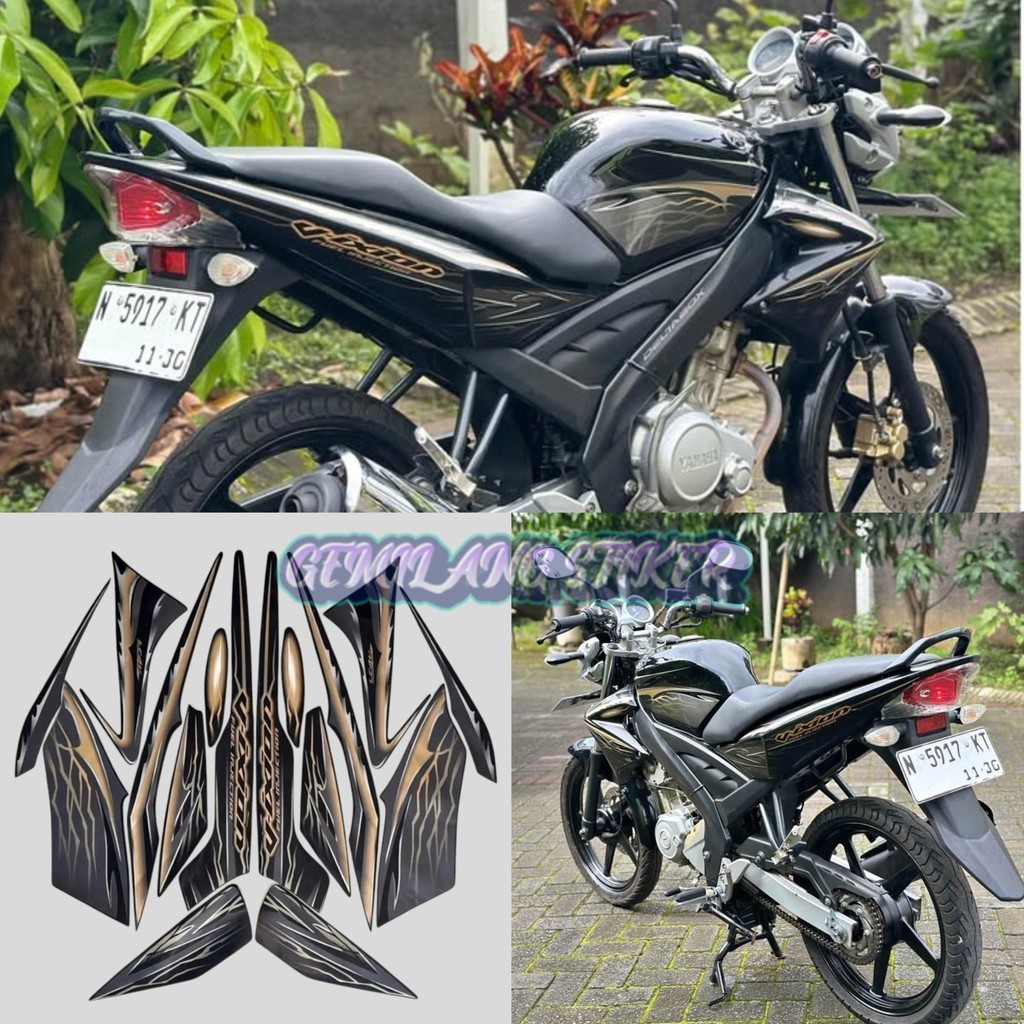 Striping Decal Polet Sticker yamaha vixion 2010 old hitam gold list body standar