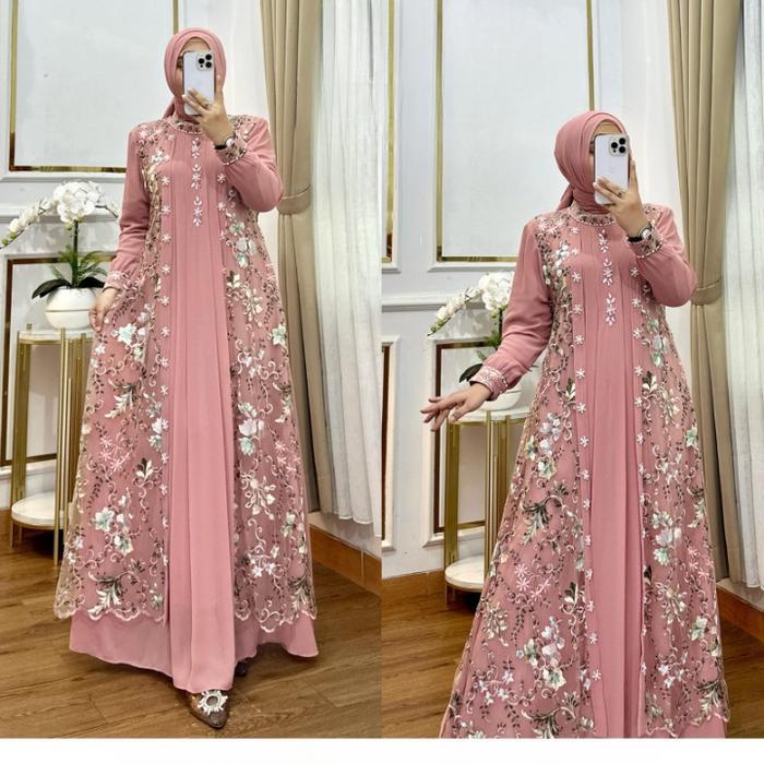 Gamis Wanita Modern Jumbo Terbaru Dress Kekinian Misela Dress BO Bahan Tille Garden Premium Mix Ceru