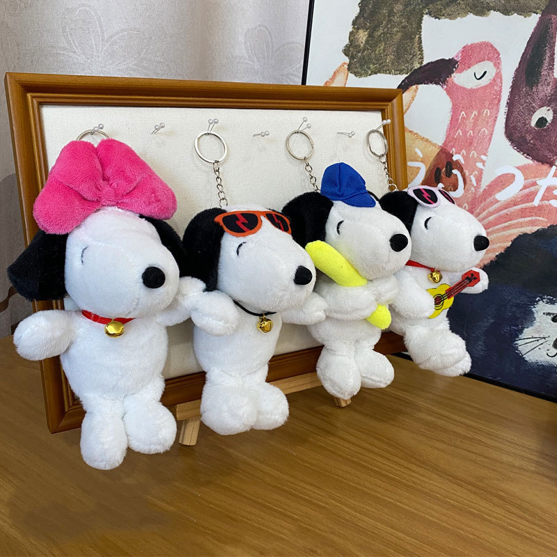 Snoopy Plush Keychain Kawaii Bow Sunglasses Snoopy Plush Doll  Korean Cartoon Anime Backpack Pent Fi