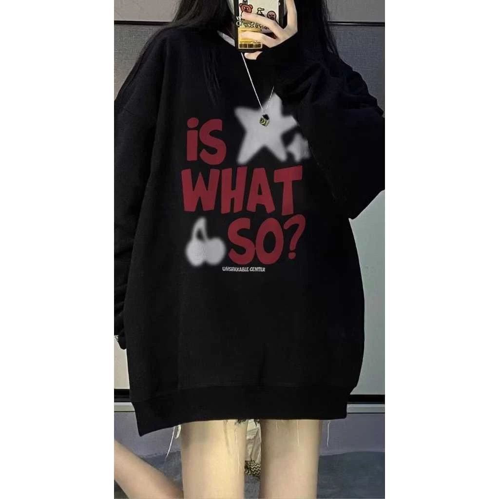 COD Sweater Keren Wanita Crewneck Korea Lengan Panjang Motif Distro is what so Terbaru Atasan Lembut