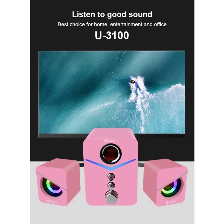 Speaker Aktif Multimedia Komputer Laptop U3100 Bass Treble And Subwoofer Pink - GO