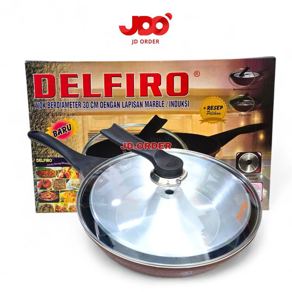 Delfiro Wok Pan Diameter 30cm Set Pengukus Bahan Marble Tebal Anti Lengket Kitchenware