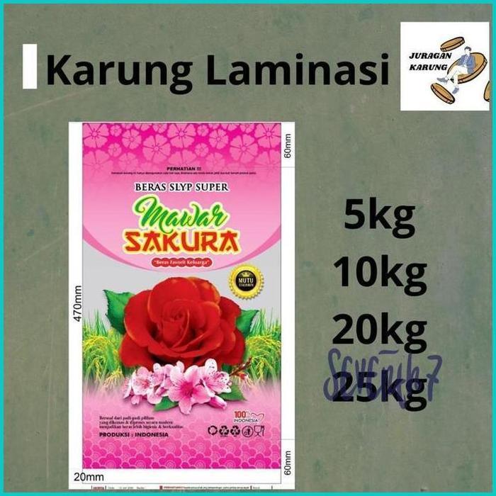Karung Laminasi Mawar Sakura Bunga Kembang Beras Super Karung beras - 25kg .