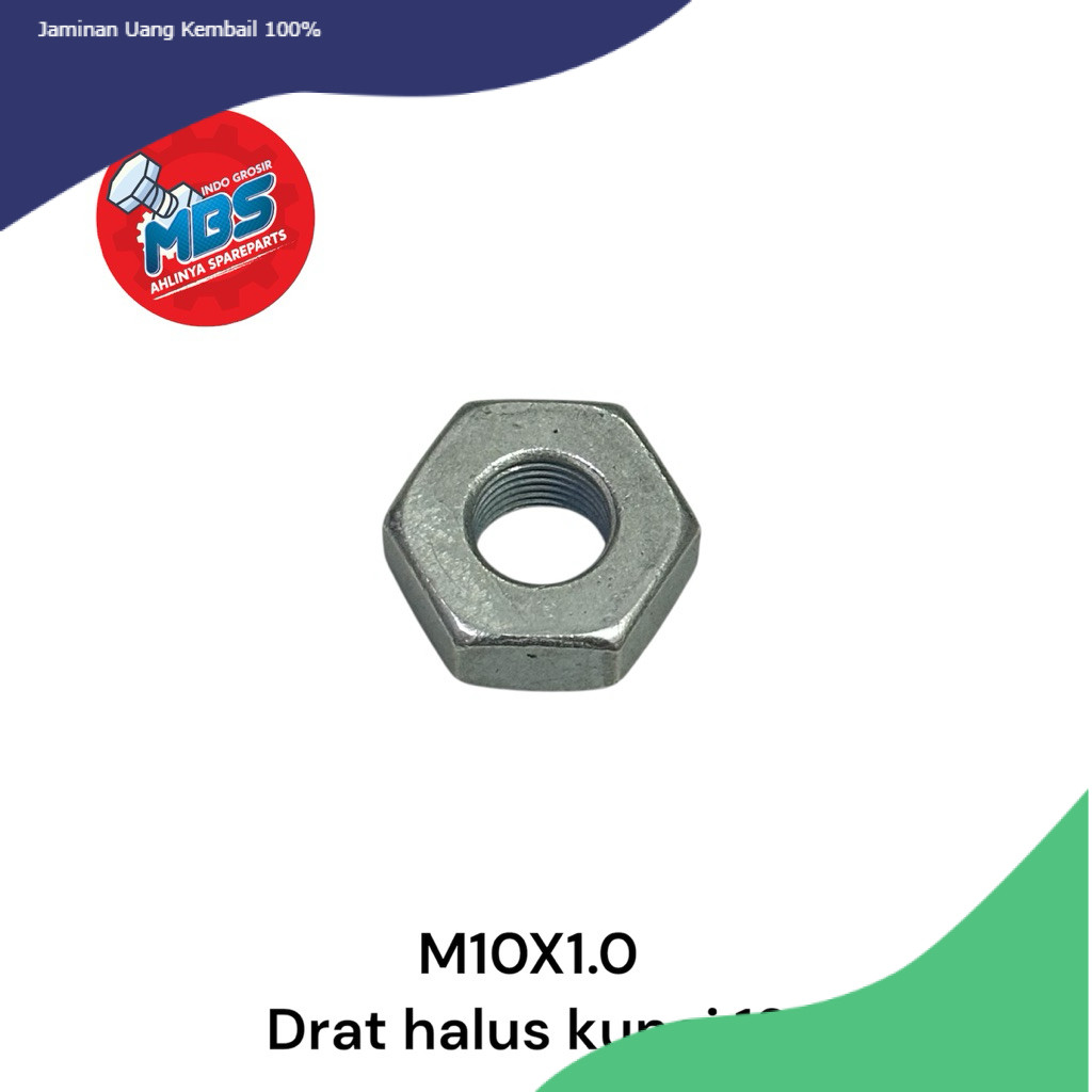 ANSNUTS MUR M10 Drat HALUS 1.0 m10X1.0 KUNCI 19 MUR KOPLING KRUKAS MESIN DSB TERLARIS