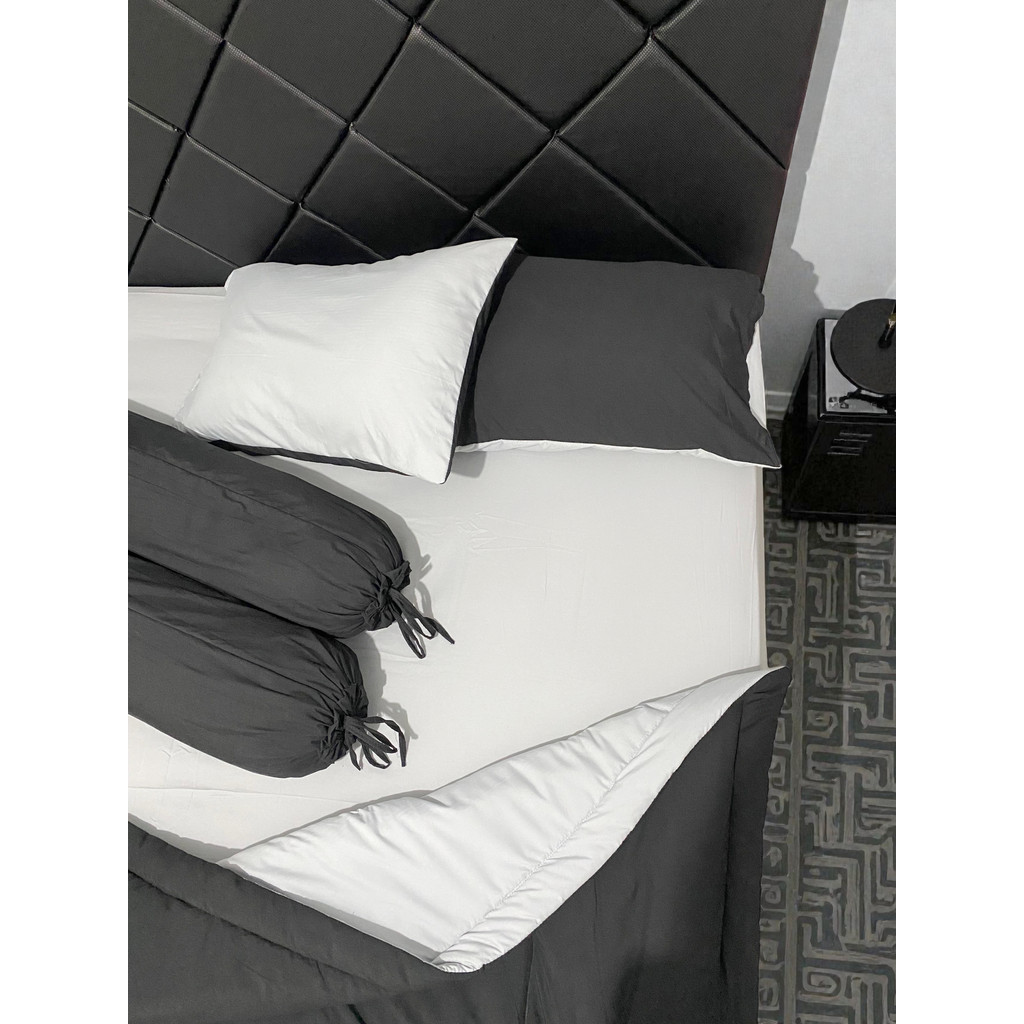 FAI Bedcover Set Sprei Abu Muda Mix Hitam 90X200 100x200 120X200 140x200 160X200 180X200 200x200