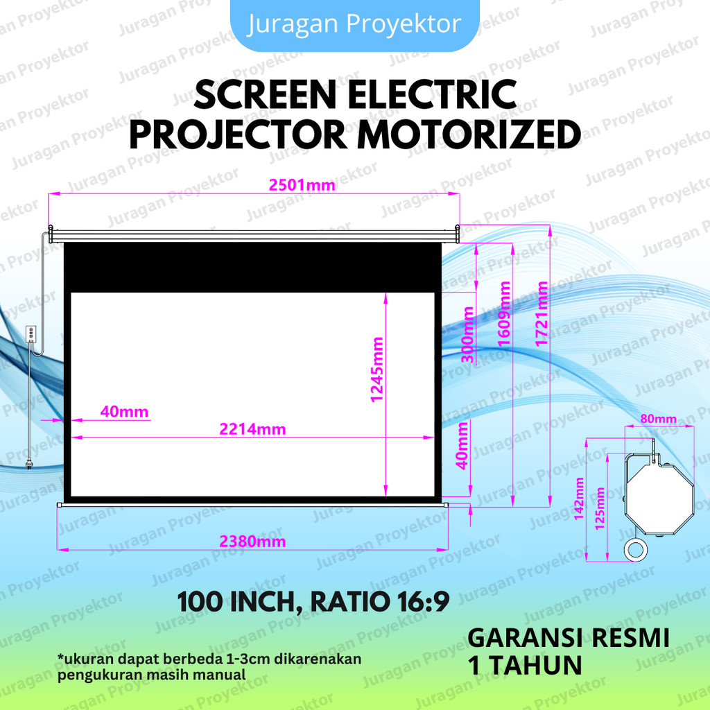Layar Projector Motorized Electric 100Inch 16:9 | Layar Proyektor Gantung Otomatis With Remote 4:3