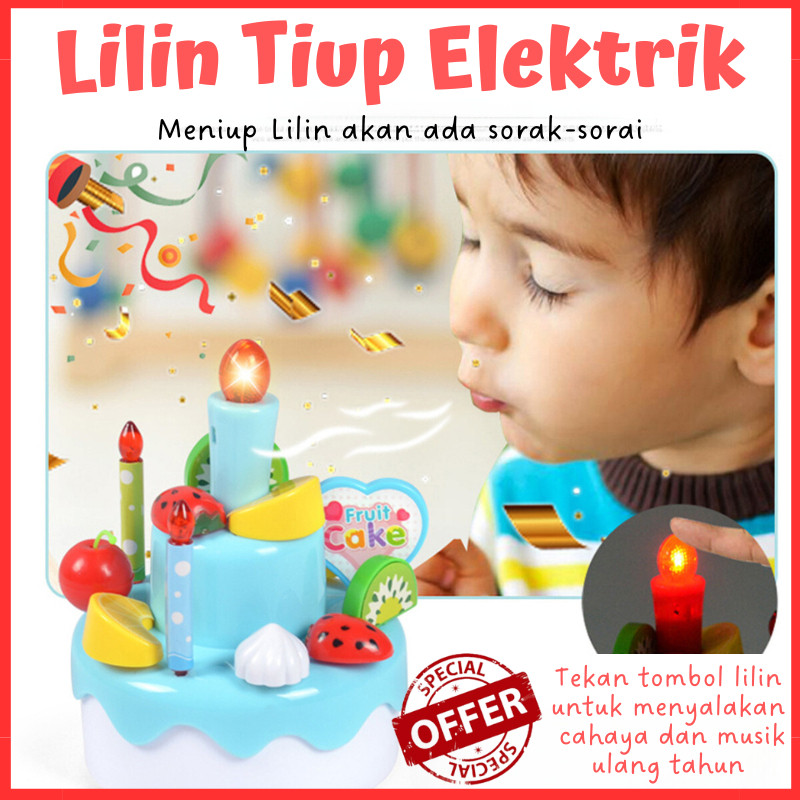Lilin Tiup Elektrik / Mainan Kue Ulang Tahun Birthday Cake Musik Lampu / Mainan Anak Perempuan Birth
