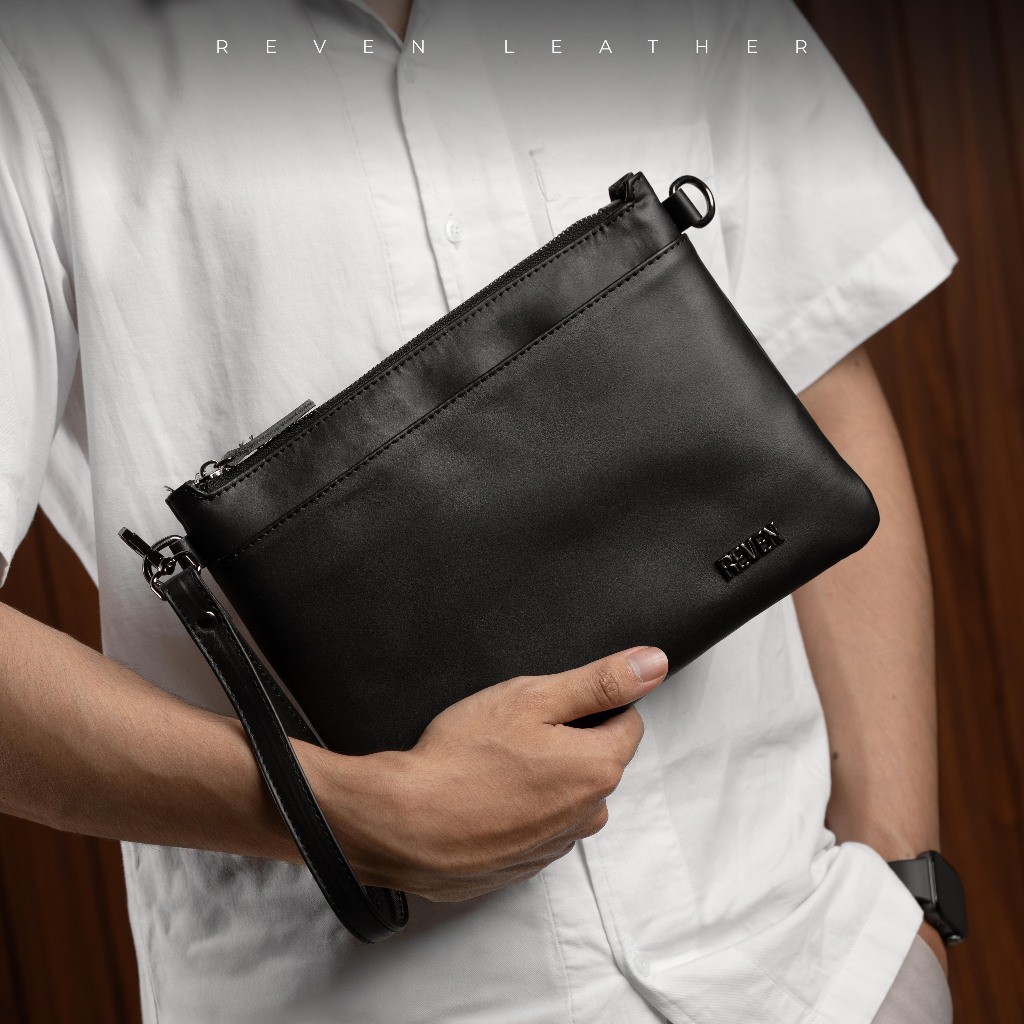 Reven Leather Adam Handbag - Tas Selempang Tangan Clutch Pria Kulit Sapi Asli Free Random Gift