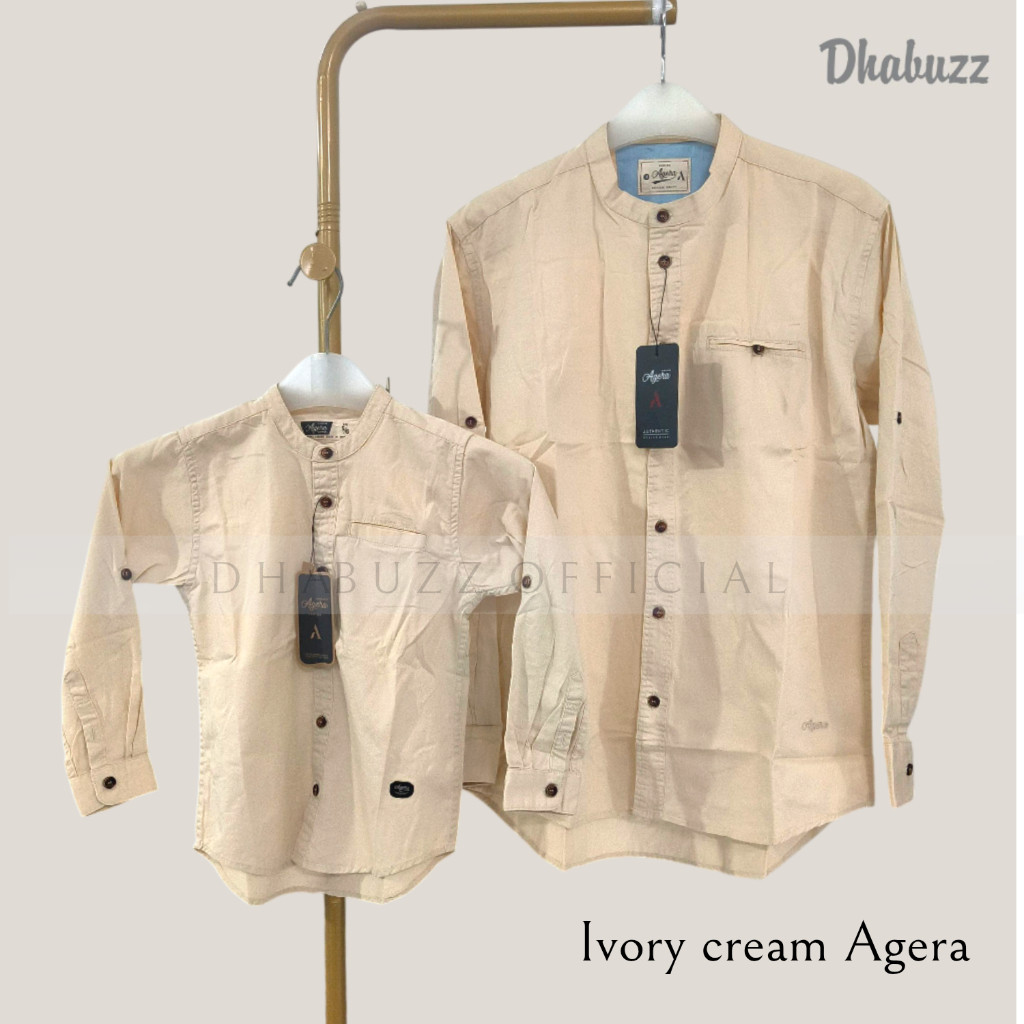 FICIEKUNZEX AGERA PREMIUM CREAM IVORY KEMEJA KOKO KEMKO PASANGAN COUPLE AYAH ANAK LENGAN PANJANG