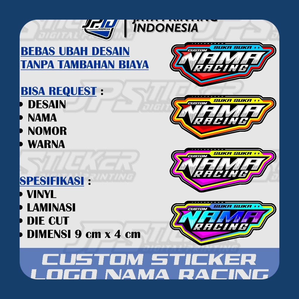 Stiker Racing Custom Design Suka-suka - Sticker Custom Satuan Nama Logo Stiker