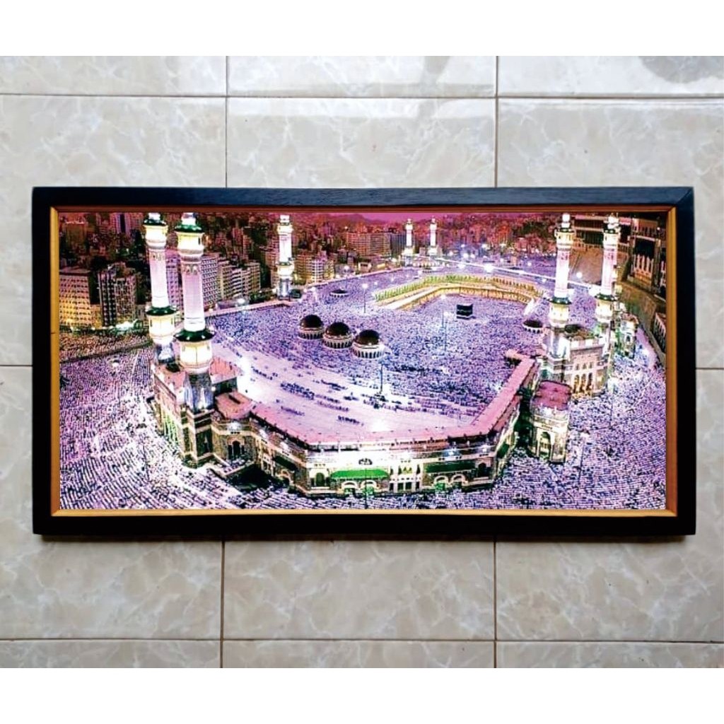 Hiasan Dinding Ruang Tamu Cetak Gambar Mekah Ungu Plus Bingkai