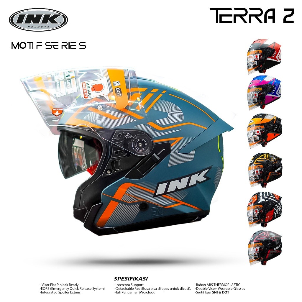 HELM INK TERRA 2 MOTIF DOUBLE VISOR FREE SPOILER 3D - Helm ink terra2 Motif SNI Original