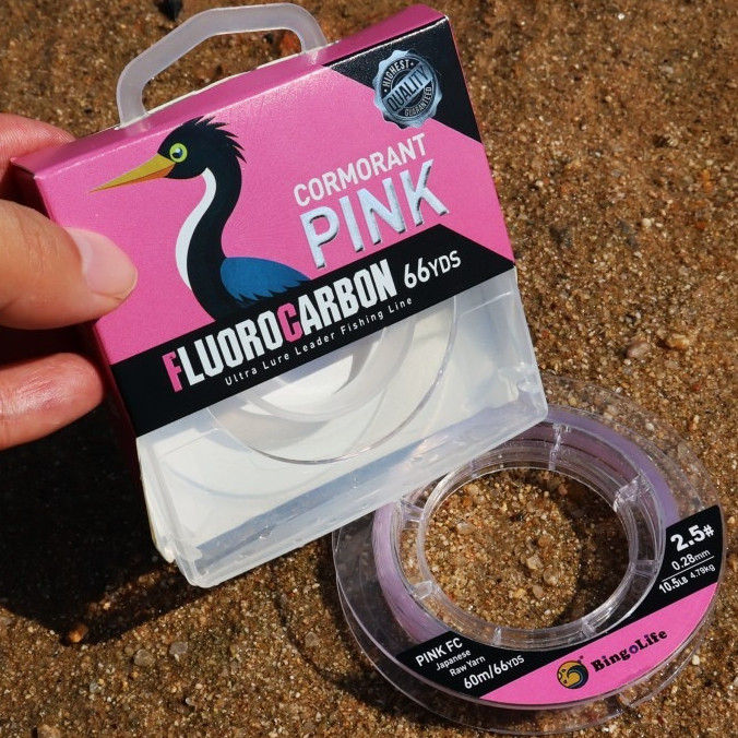 Bingolife Senar Pancing Fluorocarbon Pink 60m Jepang Leader Lentur Tahan Gigit Struktur Laut