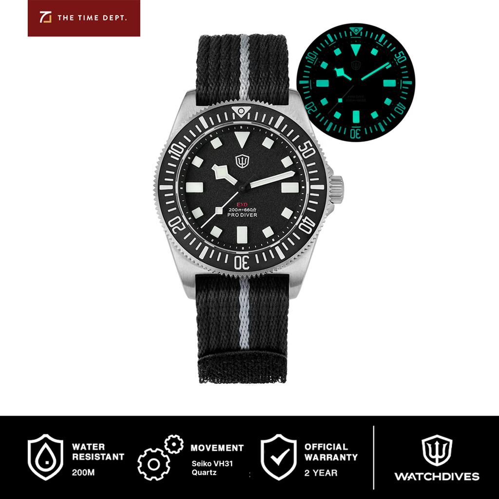 Watchdives EXD-40 40mm Titanium Black Diver Watch Jam Tangan Pria Diver Japan VH31 Sweep Second Quar