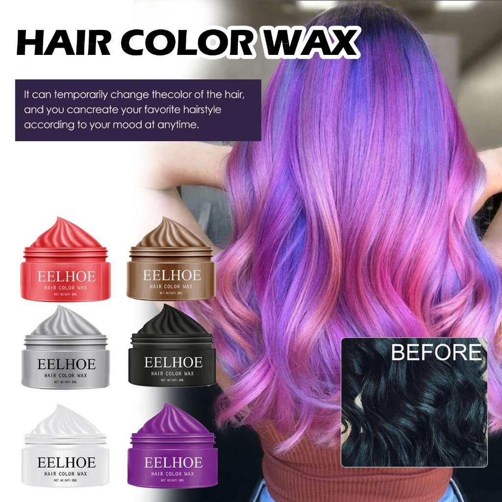 EELHOE 30ml Hair Wax Color Hair Coloring Wax Pewarna Rambut Non Permanen Semir Rambut Ash Grey Tempo