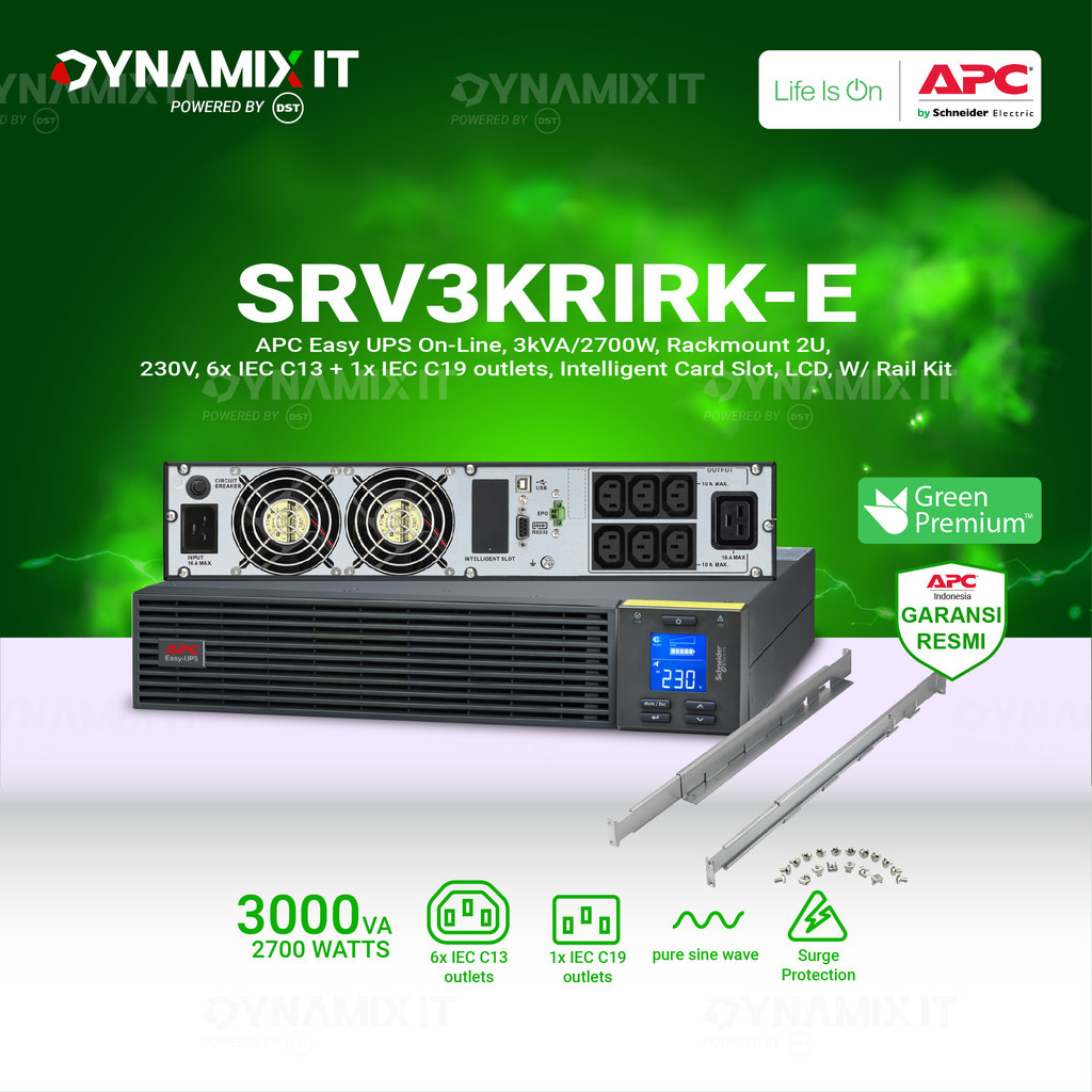[BUNDLING] APC SRV3KRIRK-E [SRV3KRI-E+SRVRK1] | UPS Online 3kVA 3000VA 2700W SRV Rackmount + Rail Ki