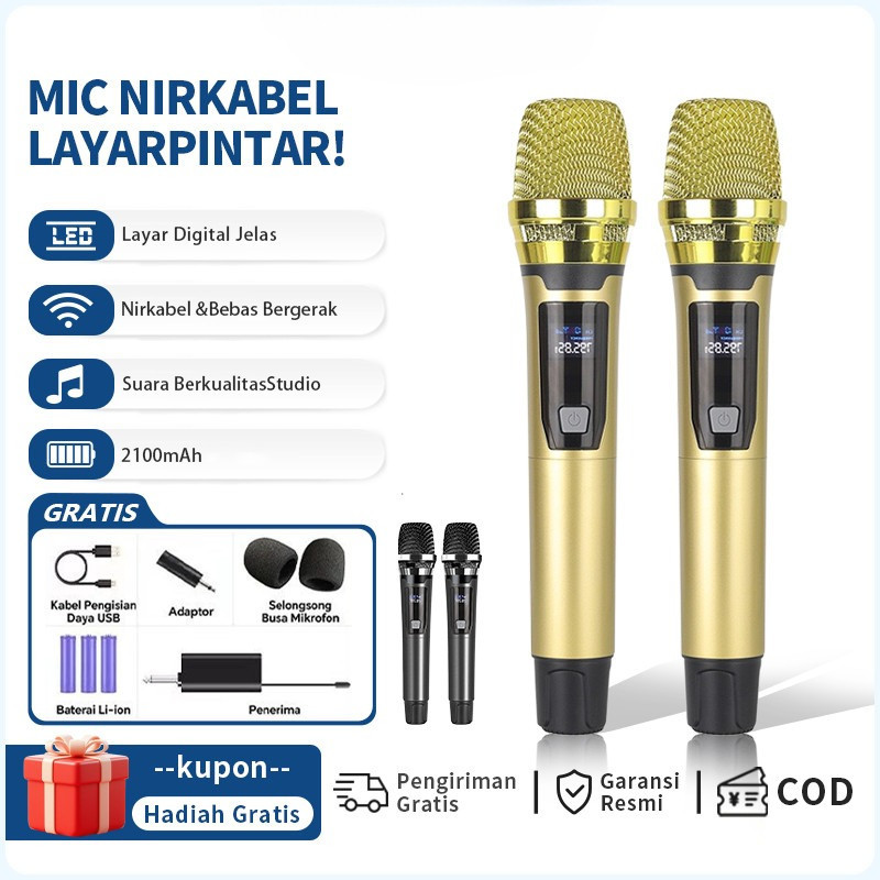 Ready Gold Mikrofon Mikrofon Nirkabel Vokal Suara Terbaik Dual Handheld Mikrofon Bluetooth Nirkabel 