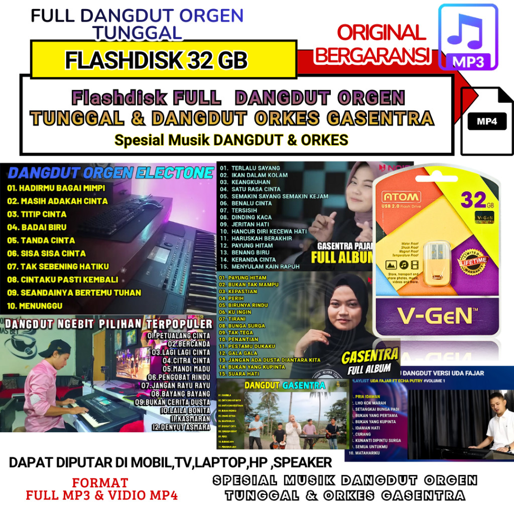 Flashdisk 32GB Full Dangdut Orgen Tunggal Uda Fajar & Orkes Gasentra - Bonus 2 OTG Type C & Micro (L