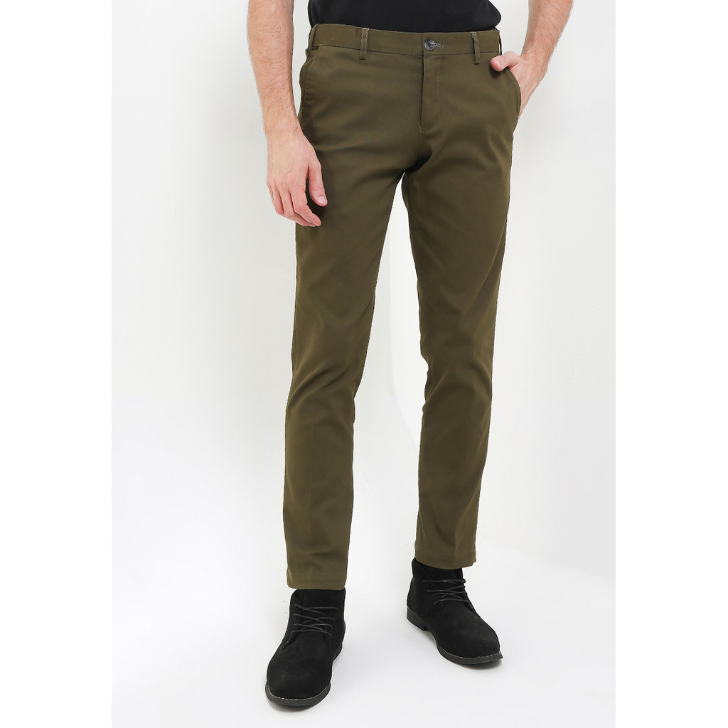Pierre Cardin Celana Panjang Chino Pria Pine Bastion Dark Green