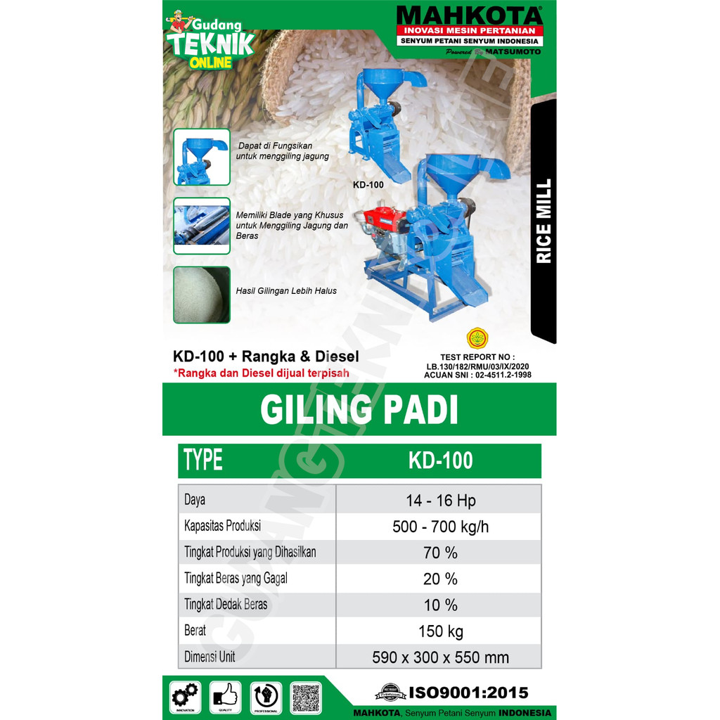 Mesin Penggiling Padi MAHKOTA KD100 / Rice Polisher Beras Kebi Mini KD 100 Mesin Giling Poles Slep P