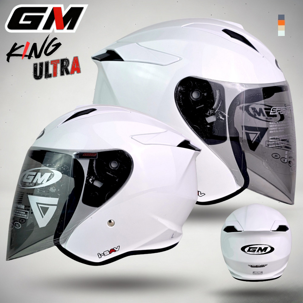 HELM GM KING ULTRA SOLID PUTIH SINGLE VISOR CLEAR | HELM HALF FACE SNI ORIGINAL GM HELMET TERBARU