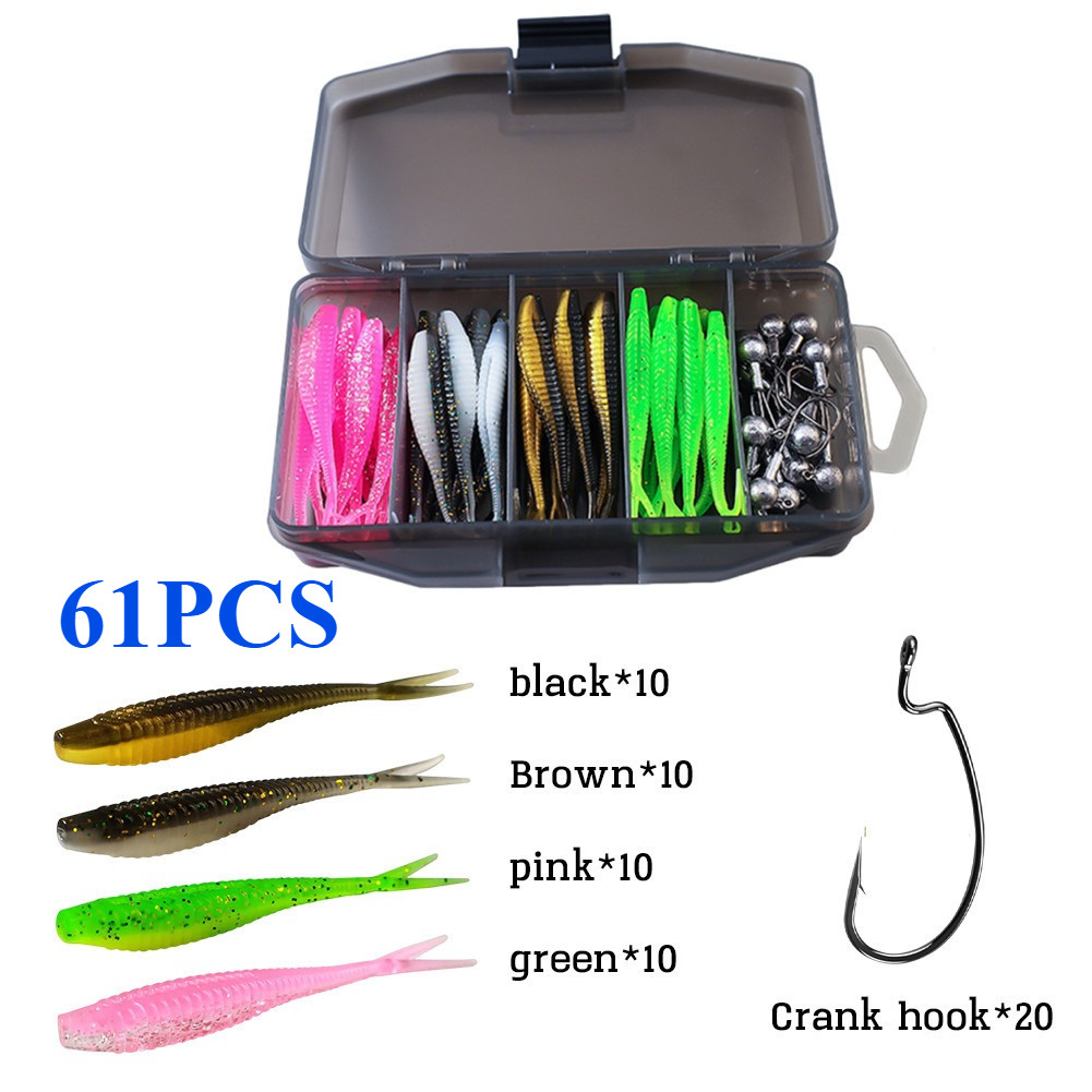 Umpan Soft Lure 61Pcs 1Set Box Umpan Pancing Ikan Softlure Soft Lure Casting Umpan Soft Bait Komplit