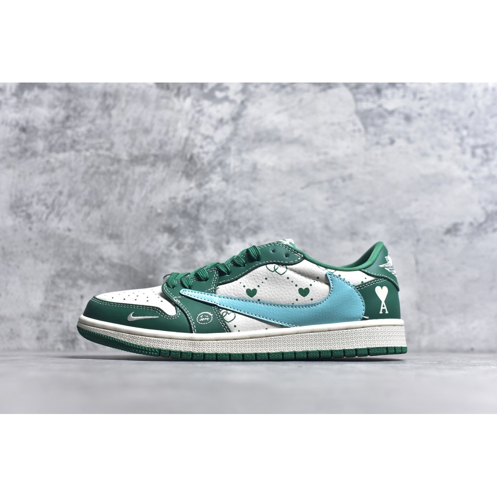 AJ1 Low OG SP LD2025-030 Travis Scott Fragment Sepatu Putih Hijau Hati Hook Balik Premium
