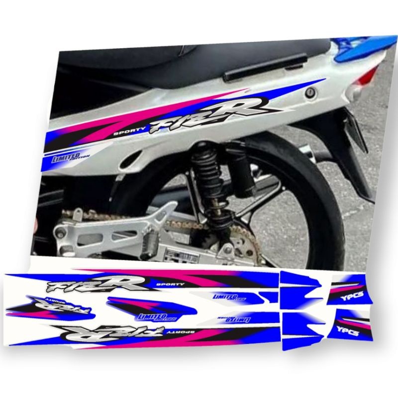 Sticker striping motor yamaha fiz r limited edition biru putih merah silver full pink oren body hita