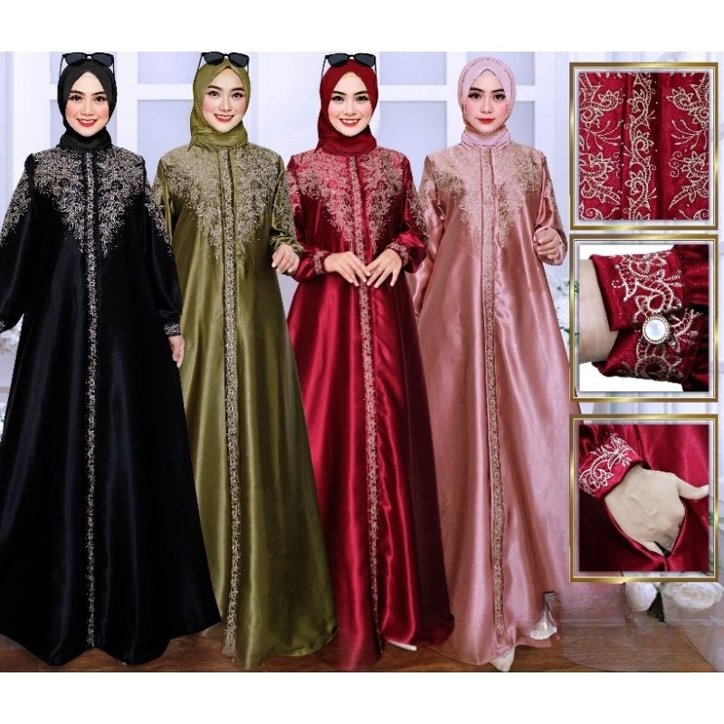 Gamis kristal original bordir - Gamis wanita muslimah - Gamis bordir - Semi sutra - Gamis silk premi