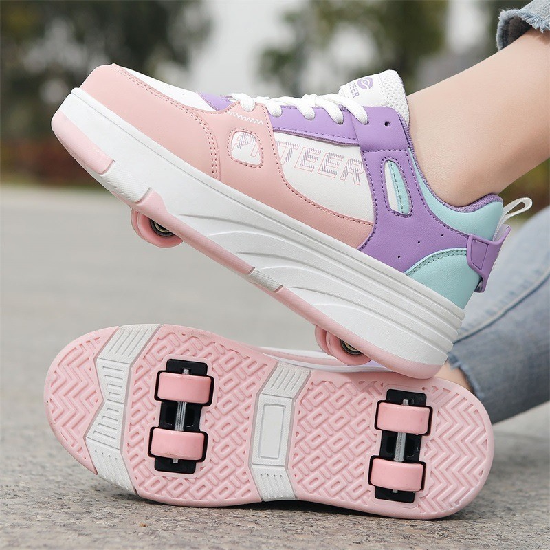 Sepatu roda empat roda anak perempuan sepatu roda anak laki-laki Sneakers modis bersirkulasi sepatu 