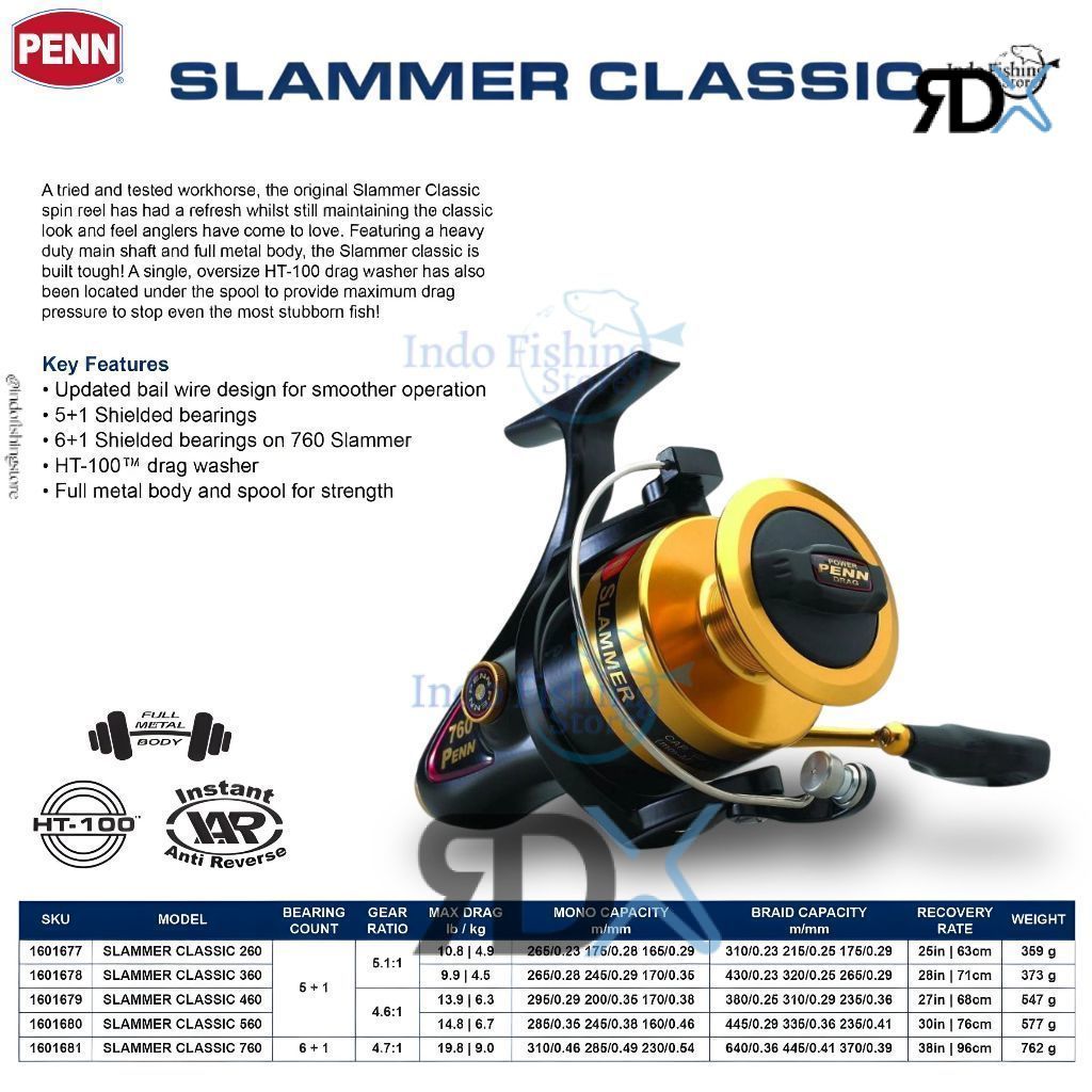 RDX Fishing - Reel Pancing PENN Slammer Classic 360 460 560 760 Spinning Saltwater Full Metal Body