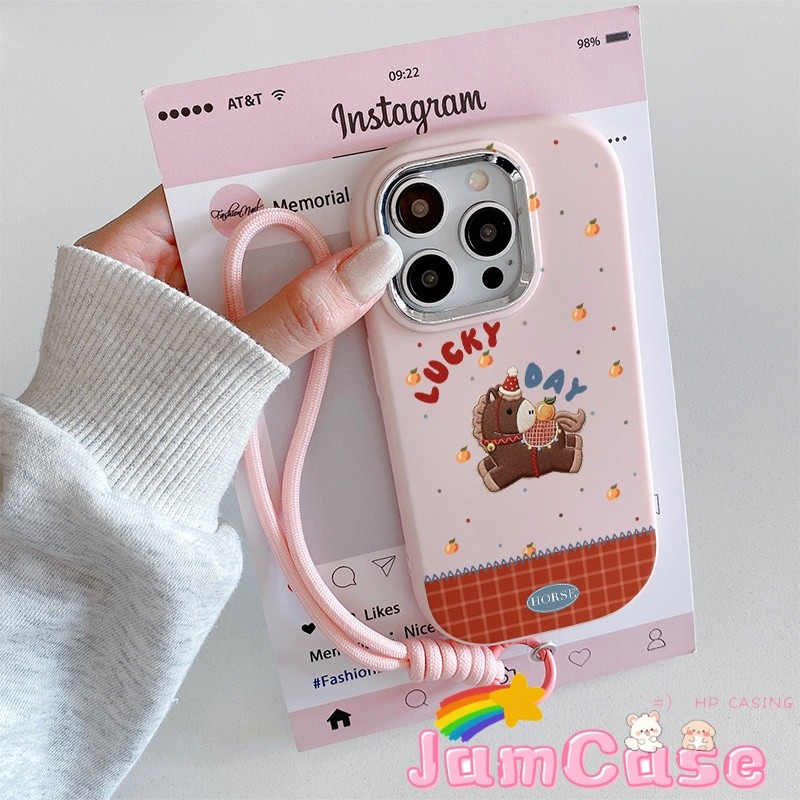 case VIVO Kuda Poni Berkotak-kotak dengan Rantai Casing ponsel cocok untuk VIVO Y02 Y15S Y02S Y17 Y9