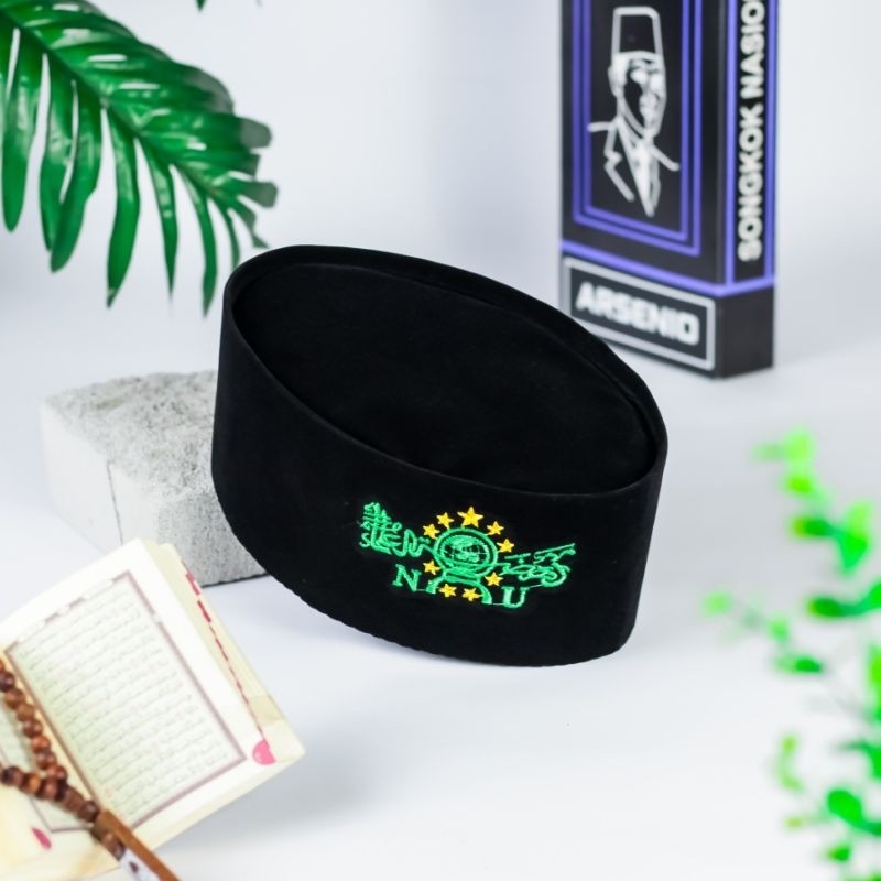 Peci Songkok Hitam Motif NU Bordir Warna Hijau Kuning Tinggi 9 Anak Dan Dewasa Bahan BLUSDRU