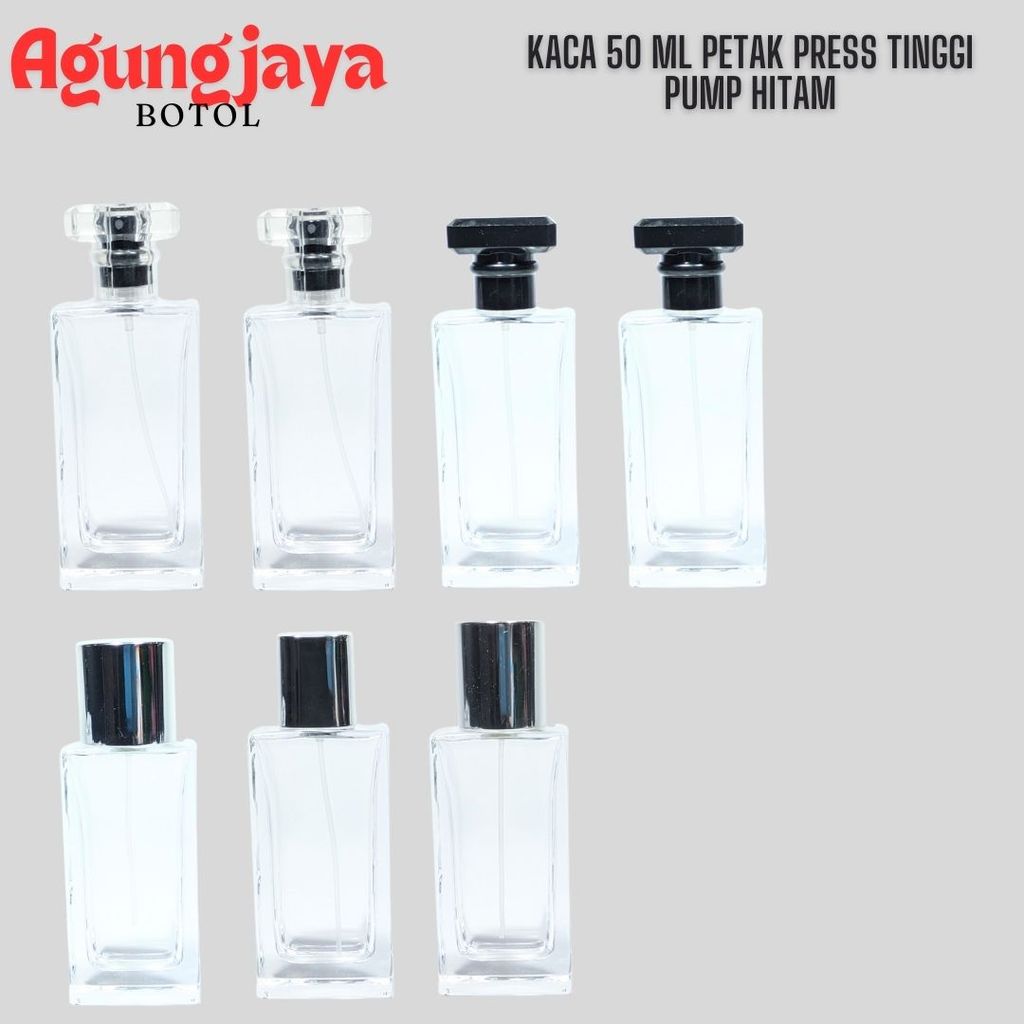 Botol Kaca Parfum 50 Ml Petak Press Tinggi Pump Hitam / Botol Kaca Parfum 50 Ml /  Botol Kaca / Boto
