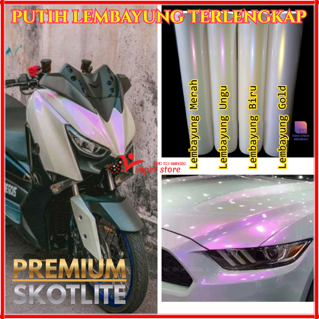 Skotlet Putih Lembayung Motor Ungu Biru Merah Pink Gold Pearl White Mutiara Stiker Bunglon Mobil
