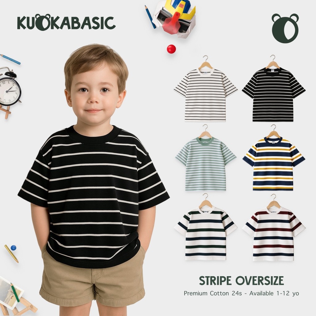 Haibara - Kaos Salur Anak Oversize Premium Kaos Garis Anak Laki Laki dan Perempuan Usia 1-12 Tahun