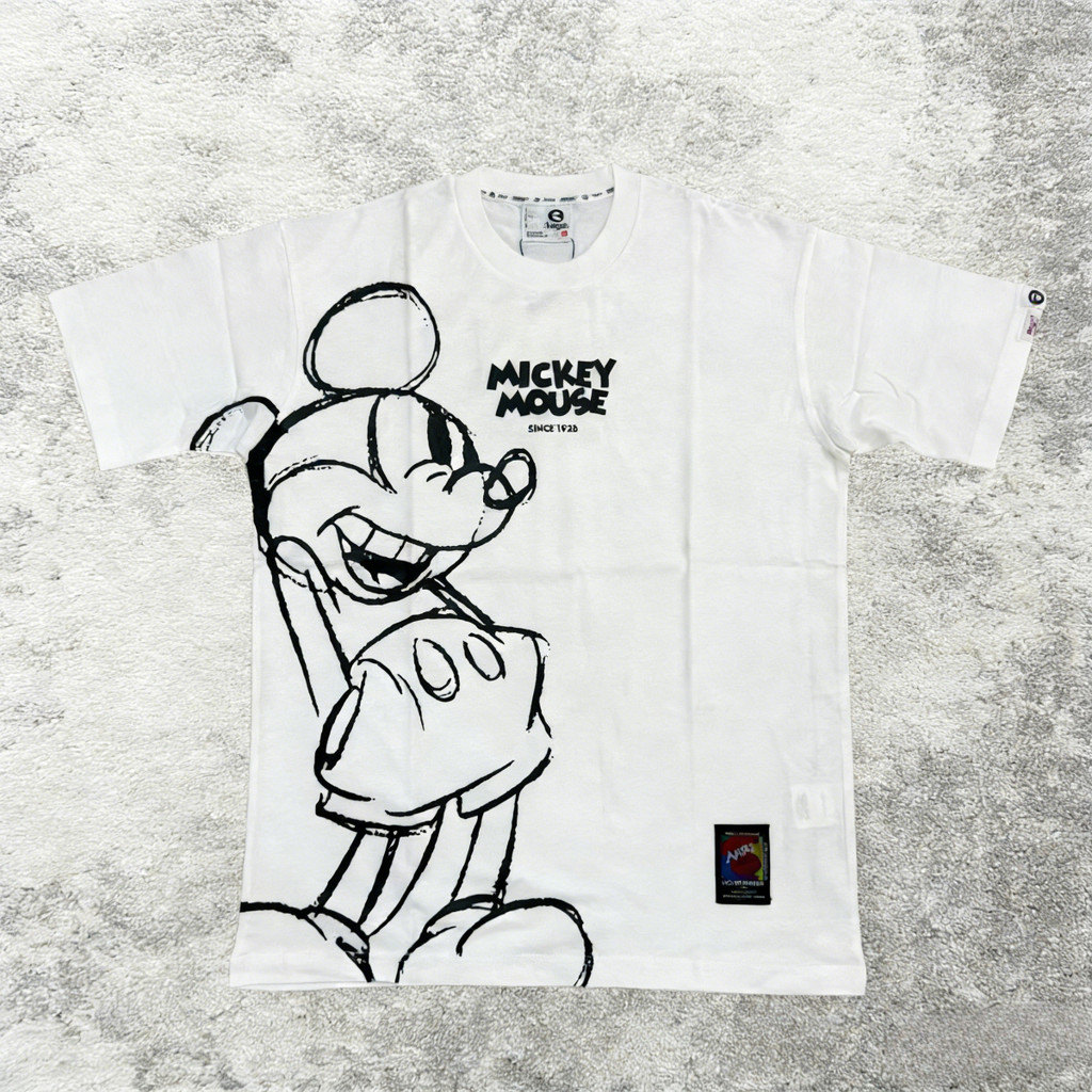 COD Aape x Mickey Mouse Graphic Tee White Original T-shirt Pria