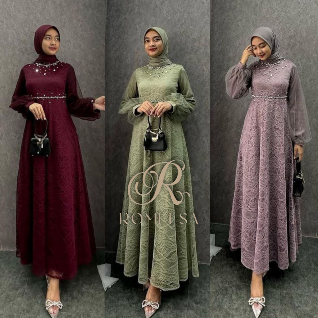 (ADA JUMBO) Dress Exclusive Modern Nadine Gamis Lebaran Terbaru Gamis Kondangan Gamis Brukat Maxi Pe