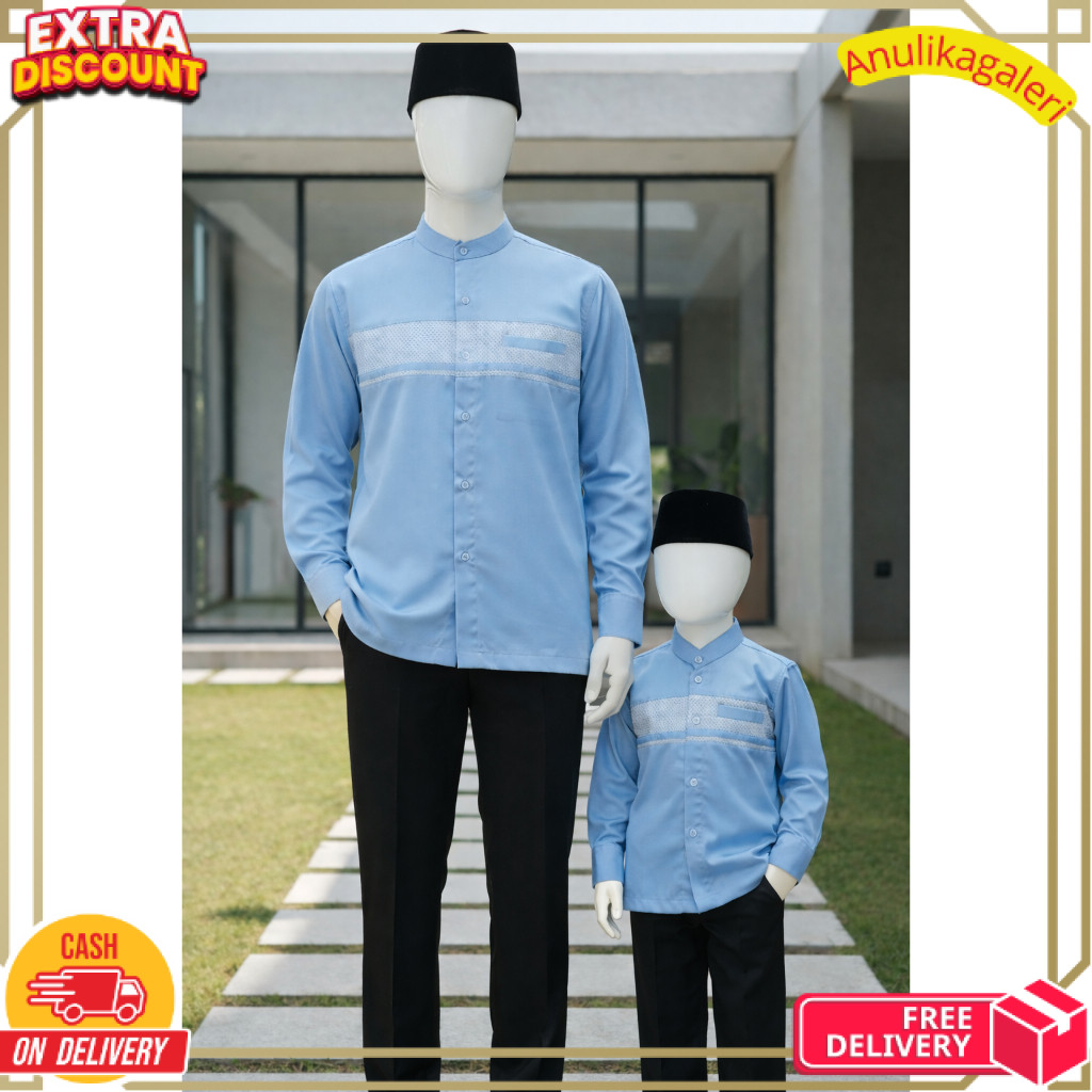 PROMO Koko Couple Sarimbit Ayah Anak warna Baby Blue / Biru Muda