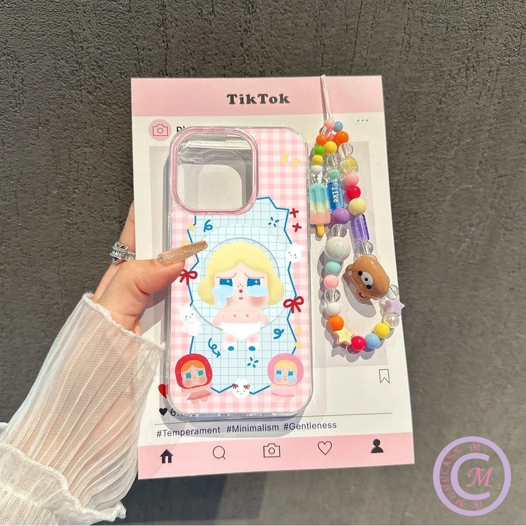 case VIVO Casing ponsel Bayi menangis bermotif kotak-kotak dengan rantai Kompatibel Untuk VIVO Y02 Y