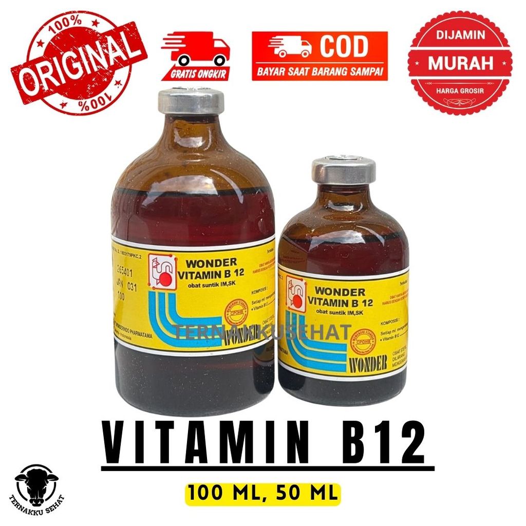 Wonder Vitamin B12 50 ML & 100 ML - Vitamin B12 Anemia & Gangguan Pertumbuhan Hewan Ternak Wonder