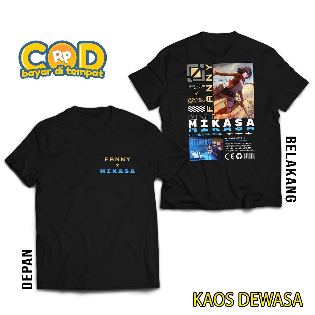 KAOS MOBILE LEGEND FANNY MIKASA - KAOS FANNY MIKASA - KAOS ML VIRAL - T-SHIRT PRIA - ATASAN PRIA DAN