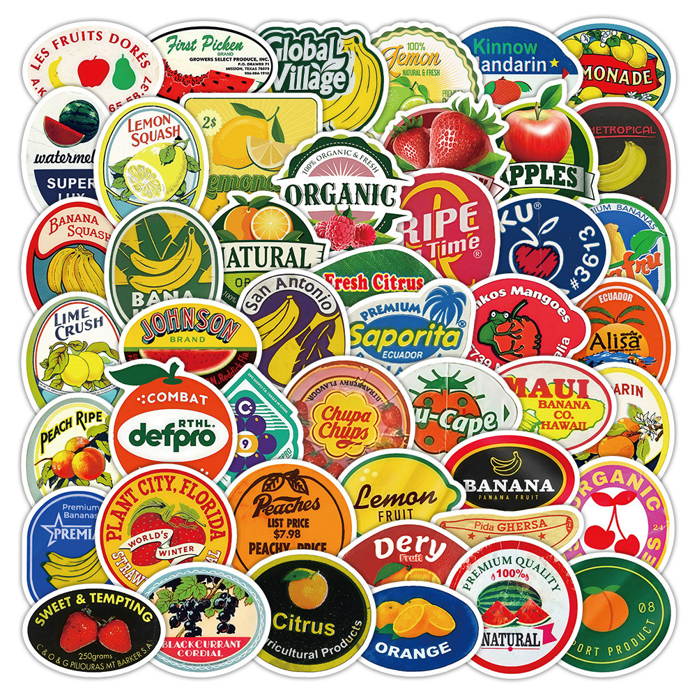 50/100 Pcs Cartoon Fruit & Word Colorful Waterproof Stickers for Phone Car Skate Helmet Stationery B