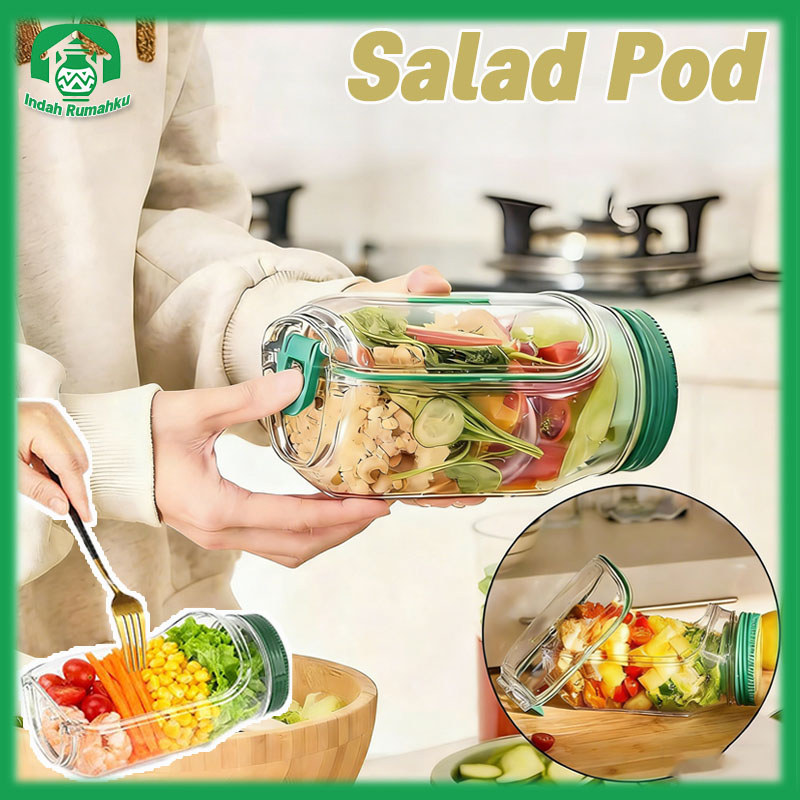 Toples Salad Dengan Bukaan Samping Salad Pod Transparan Wadah Salad Cocok Untuk Picnik Kantor Sealed