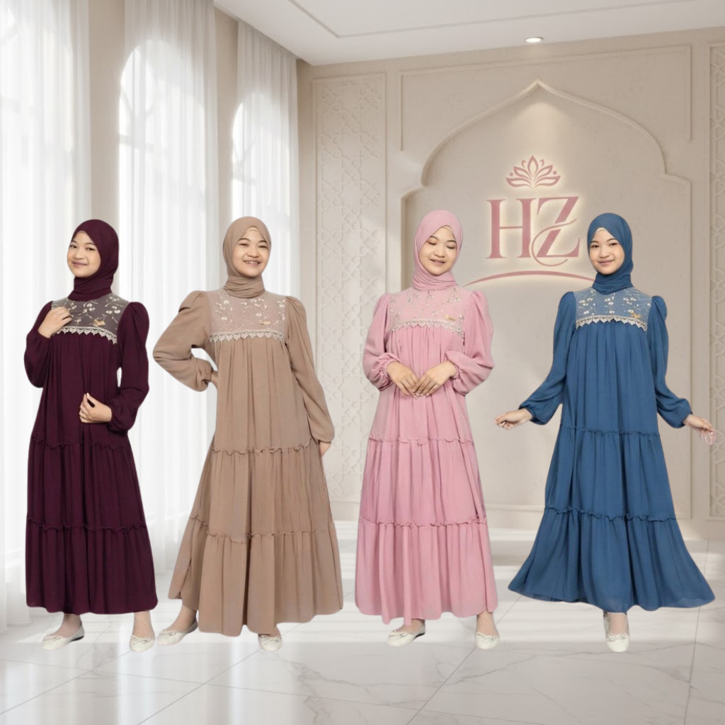 Abaya  Anak Perempuan Tanggung Pesta Mix Brokat Ceruty Babydoll Baju Lebaran Brukat Remaja Trend 202