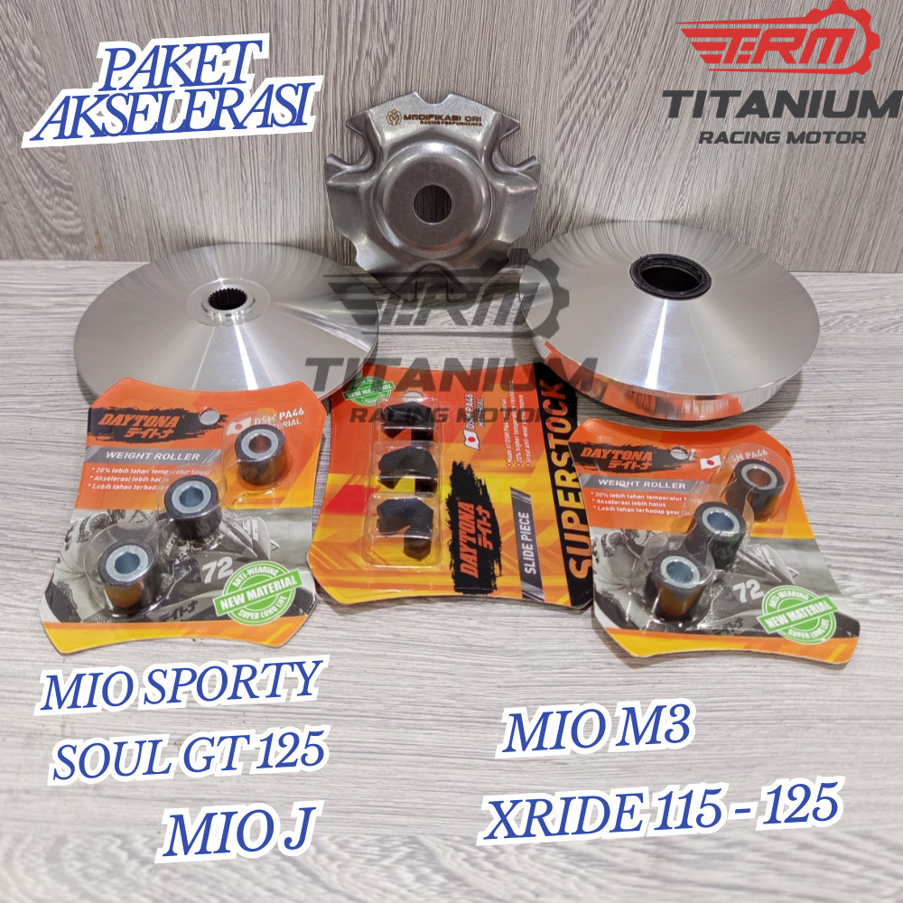 NEW PAKET AKSELERASI DAYTONA CVT MIO SPORTY, MIO J,MIO GT,FINO,SOUL GT PULLEY BUBUT FULL DAYTONA