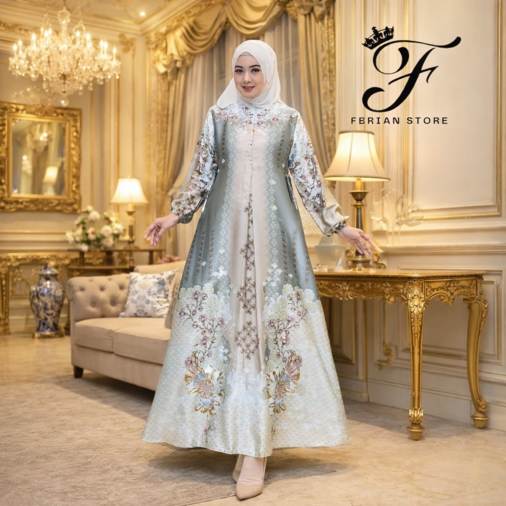 TERNASTORE Gamis Medina Silk Premium Wanita Motif Terbaru | Gamis Kondangan & Lebaran Elegan Jumbo L