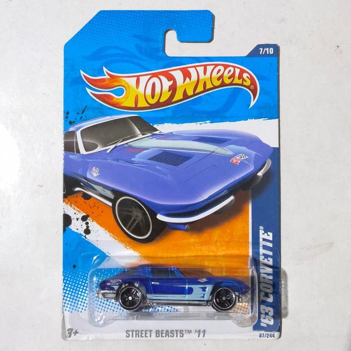 Mainan Hot Wheels 1963 63 Corvette Split Window biru Street Beasts 2011